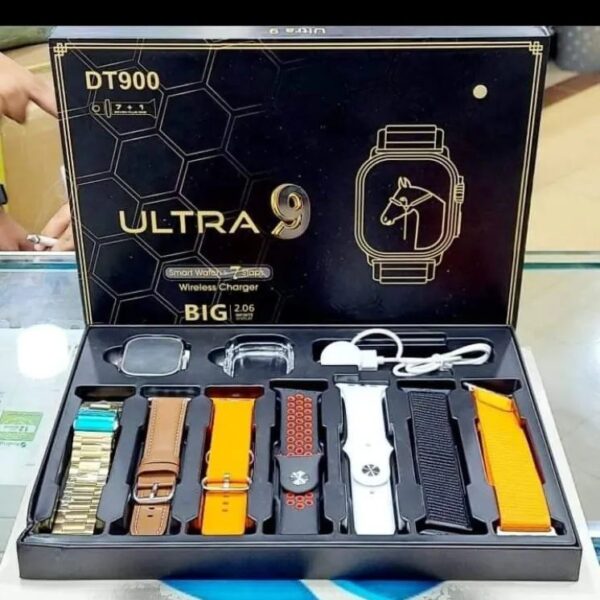 DT 900 7 In 1 Strap Ultra 9 Smart Watch - 49MM Dial - Full Touch Display - 7 Different Strap